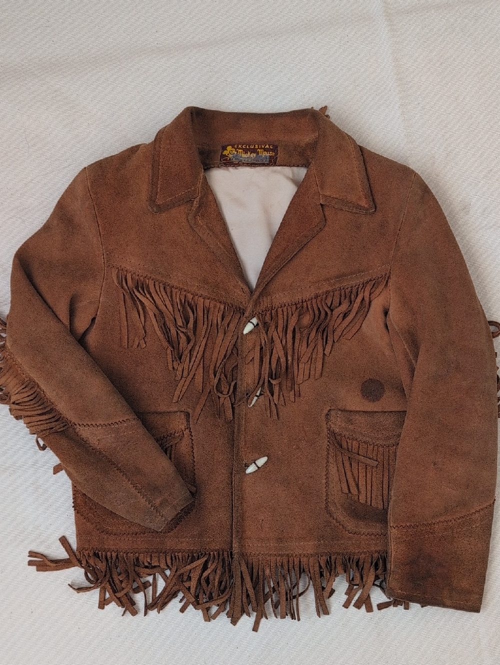 Vintage Mickey Mouse Exclusive Short Horn Kids Brown Fringe Jacket